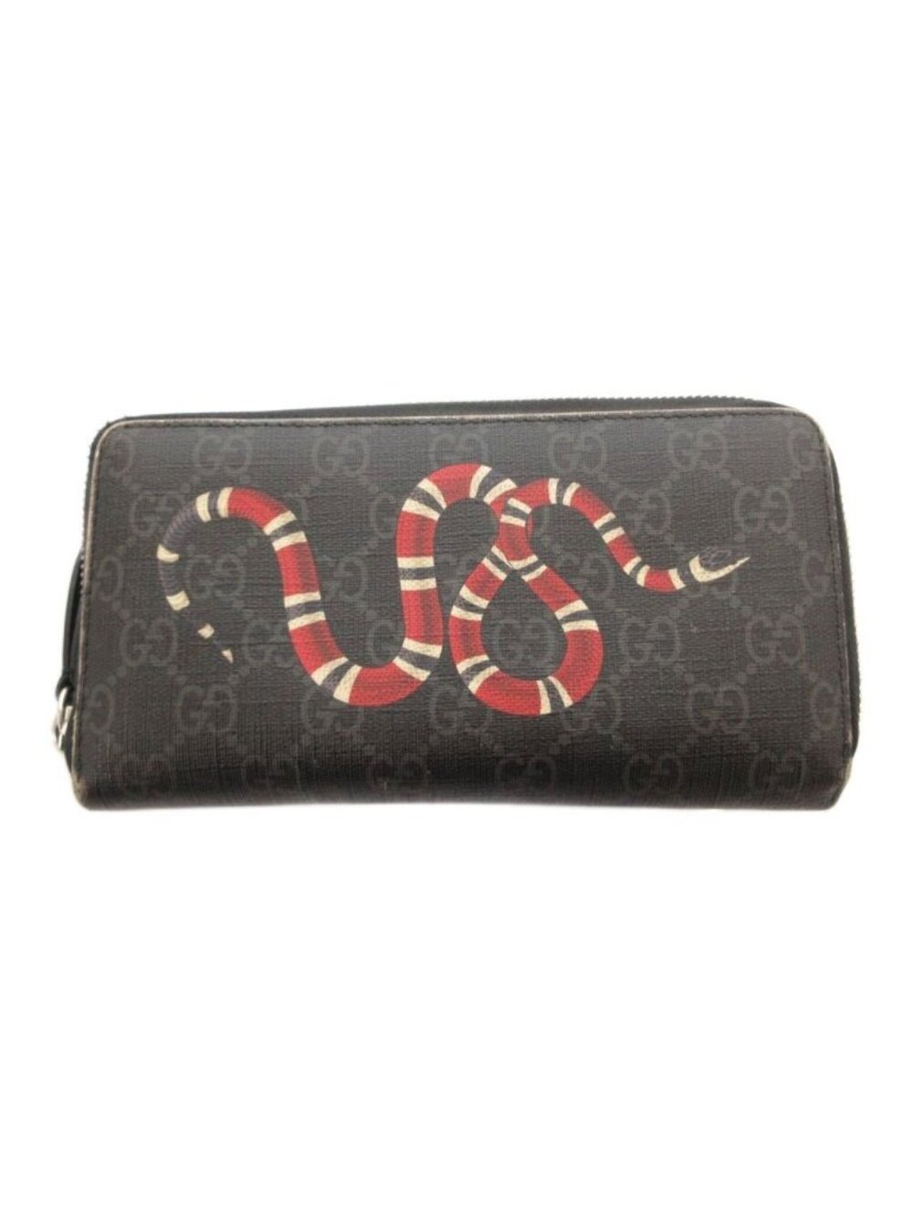 Gucci Wallet with Coin Purse Zip Around Interlocking G All Over Print Snake Gray